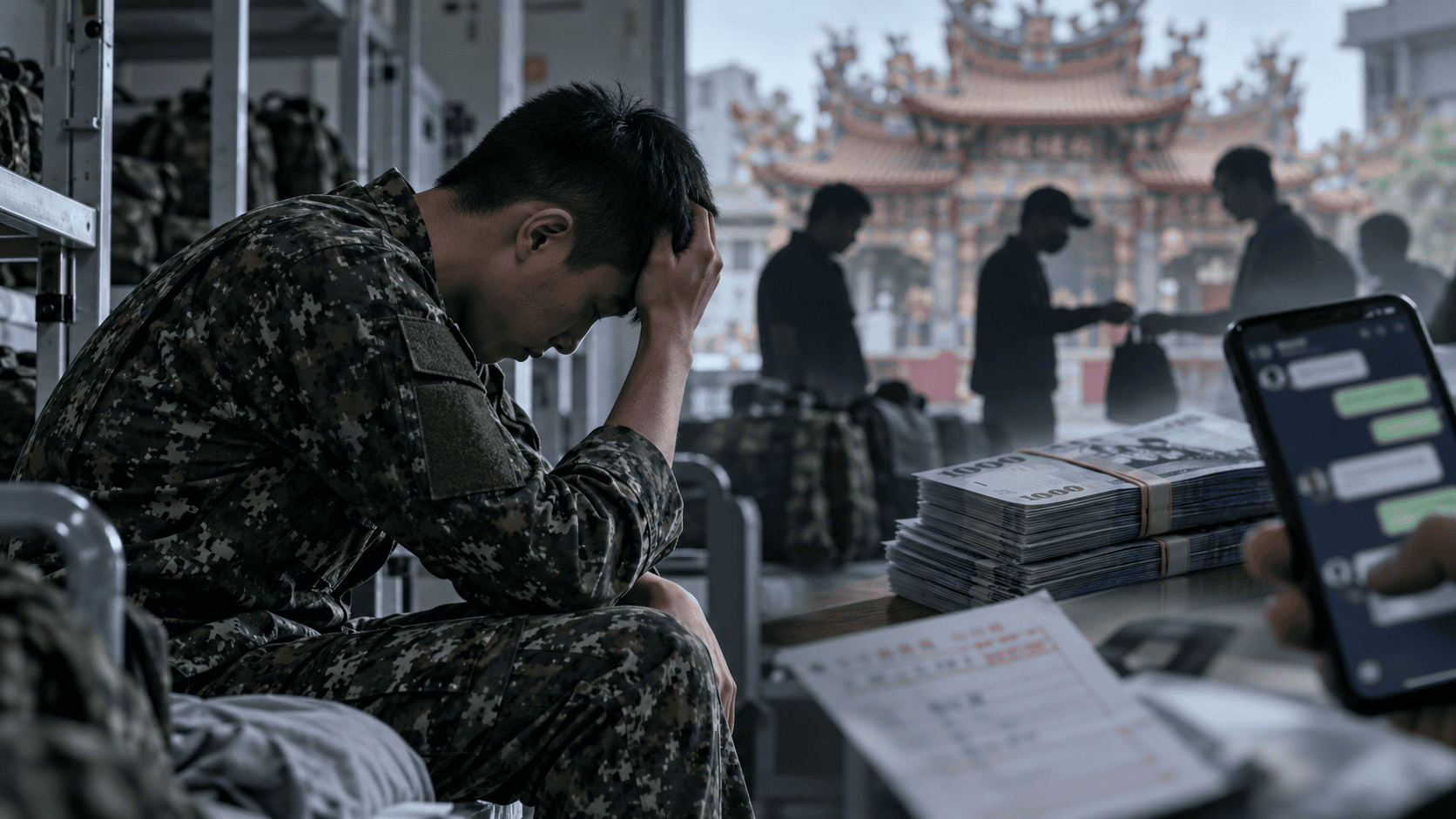 ▲役男當詐團車手!害女噴110萬...喊「當兵薪水有限」 法院判全額賠(示意圖/AI製圖) ▲役男當詐團車手!害女噴110萬...喊「當兵薪水有限」 法院判全額賠(示意圖/AI製圖)