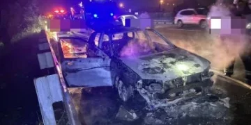 國1高科路段火燒車！駕駛驚覺「車有異音」停路肩　下車後隨即起火